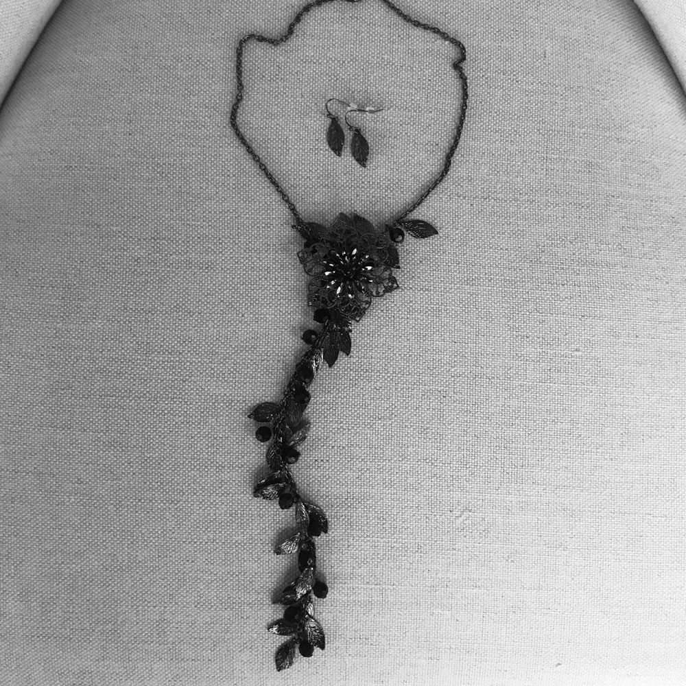 Black Metallic Necklace with Matching Earrings